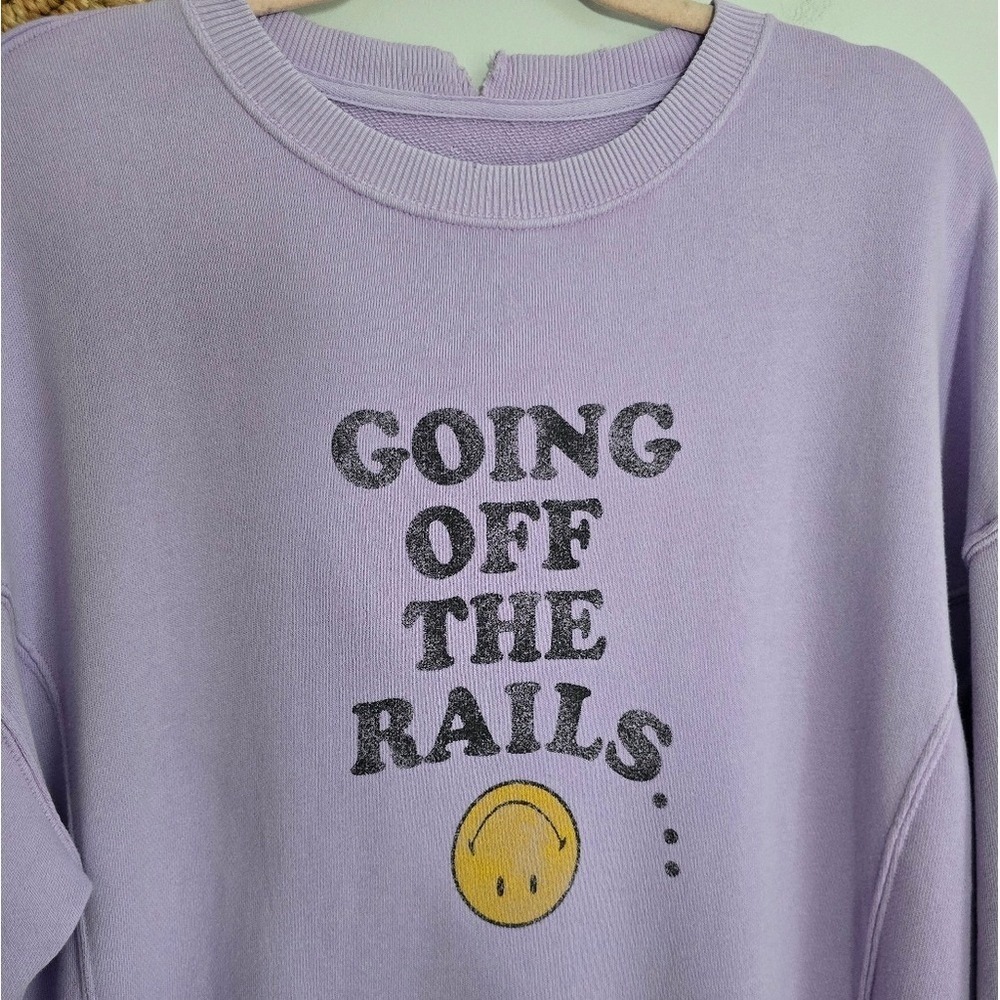 AERIE New Oversized Going off the Rails Purple Crewneck Sweatshirt SZ Small Cozy - Picture 3 of 11